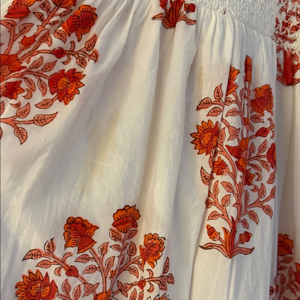 Smocked Square-Neck White Maxi Dress with Blue Floral Print - Picture 8 of 10